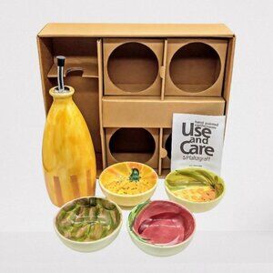 Pfaltzgraff Earthenware 5-Piece Oil Decanter & Bowl Set NIB